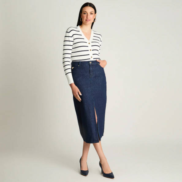 FALDA DE DENIM LARGA CON CORTE FRONTAL Azul