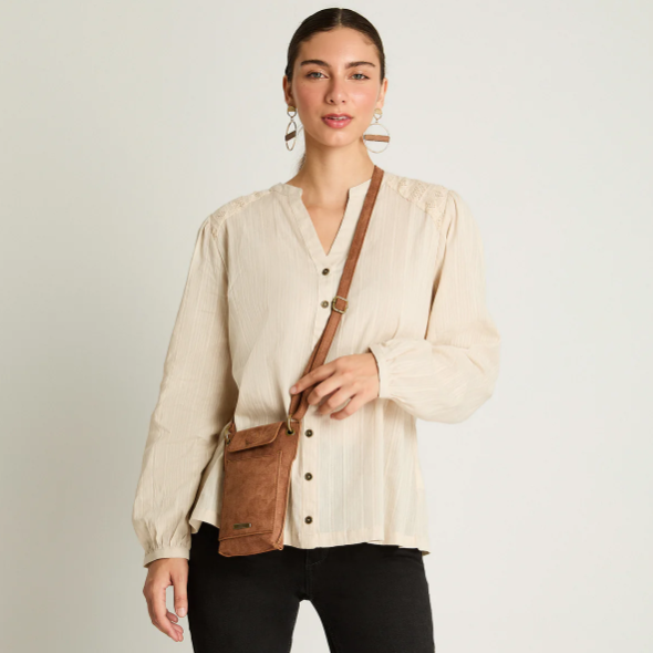 Porta Celular De Suede Texturizado Camel