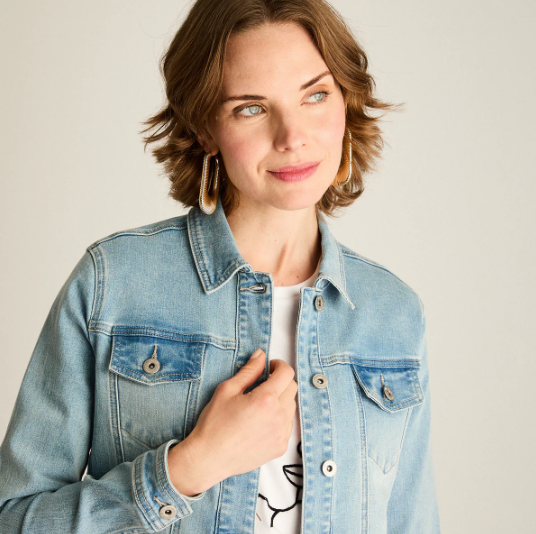 CASACA MEZCLILLA MANGA LARGA ELASTICADA